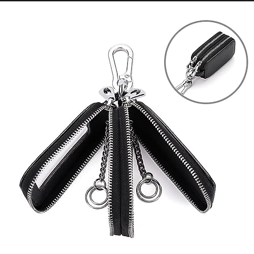 Car Key Fob Case, Genuine Leather Car Smart Key with Lanyard and Zipper Closure, Key Protection Cover for Men Women Fob Holder for Remote Key Fob