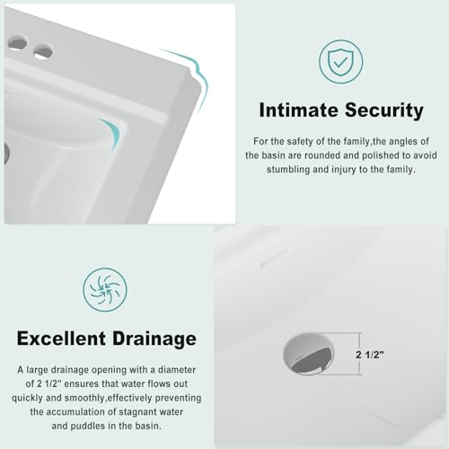 Rectangular Pedestal Sink, Bathroom Pedestal Sink 26 X 20 Inch White Ceramic Pedestal Bathroom Sink with Overflow & 3 Pre-Drilled Holes for 4-Inch Faucets