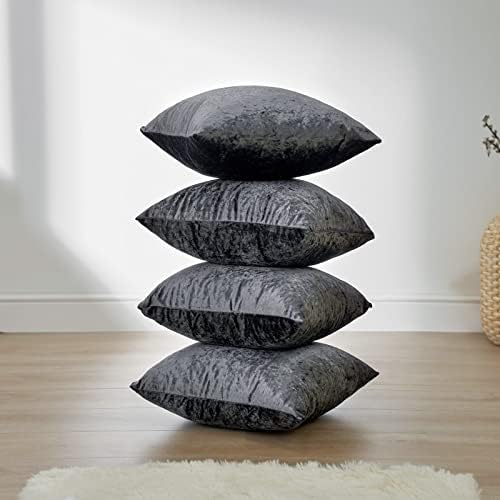 Sienna Crushed Velvet Pack of 4 Cushion Covers 18 x 18 for Living Room Bedroom Plain Decorative Luxury Home Bed Sofa - 45 x 45cm, Charcoal