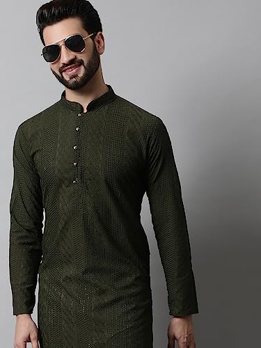 Image of Jompers Embroidered Cotton Kurtas for Men