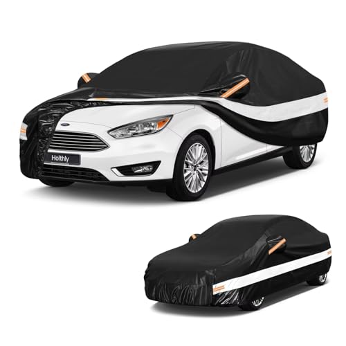 Image of 10 Layers Car Cover Custom Fit for Ford Focus Sedan (2010-2026), Waterproof All Weather for Automobiles, Outdoor Full Cover Sun Dust Rain Protection with Cotton. Black