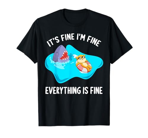 Its Fine I'm Fine Everything Is Fine Cat And Shark T-Shirt