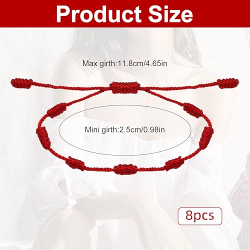 8 Pieces Red String Bracelet Set - Adjustable 7 Knot Red Cord Bracelet, Lucky Charm Bracelet Amulet for Protection, Knots String for Protection, Bracelets Knots Chain Braided for Friendship, Lovers2