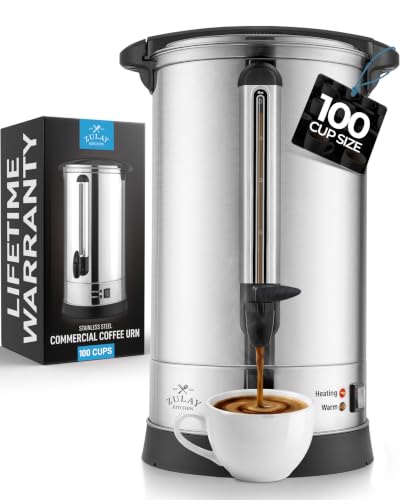 Zulay Commercial Coffee Maker Coffee Urn 100 Cup Large Coffee Percolator - 100 Cup Coffee Maker with Double-Wall Stainless Steel Commercial Coffee Urn Quick Brew Tea Percolator for Events - Silver