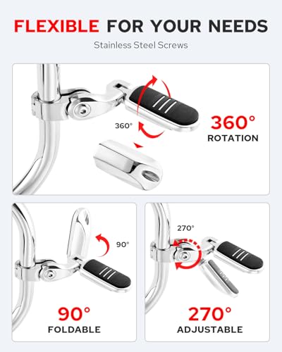 Image of Benlari Motorcycle Adjustable Highway Footpegs Style 1 Chrome Short Angled Fit for Harley Touring Street Glide Softail Dyna Sportster fits 1 inch(25mm) 1-1 /4 inch(32mm) Engine Guard