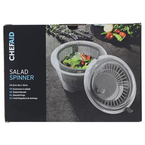 Chef Aid Transparente Kunststoff-Salatschleuder, 24,5 cm x 16 cm, 4,4 Liter Kapazität mit leichtem Drehmechanismus