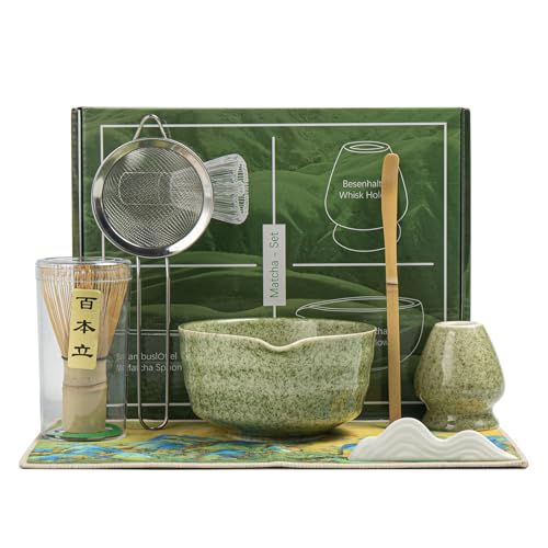 Matcha Set, Matcha Whisk Set Includes Matcha Bowl with Spout, Bamboo Whisk, Matcha Whisk Holder,...