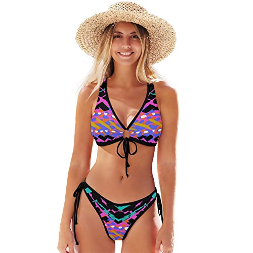 Bikini 2 pièces géométrique chevron L pour femmes et adolescentes