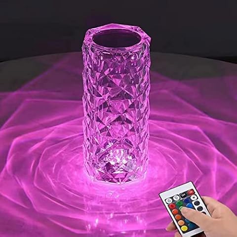 VJK Crystal Lamp Romantic LED Rose Diamond Table Lamp 16 Color Changing RGB Night Light Remote & Touch Control Rechargeable Lamp for Bedroom Living Room Party Dinner Valentines Christmas Decor (L001) Cover