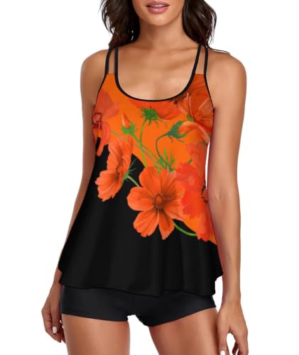 Image of Urchics 2026 Women Two Piece Tankini Swimsuit Tummy Control Plus Size Long Torso Top and High Waisted Boyshorts Bathing Suits