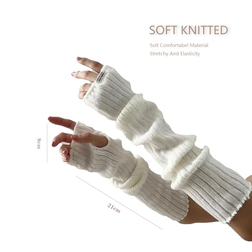 FloralGrace 1 Paar Y2K Armstulpen Winter Gestrickte Handschuhe Feinstrick Handwärmer Lange Fingerlose Handschuhe Stricken Handstulpen Pluswärmer Frauen (Weiß) – Bild 3