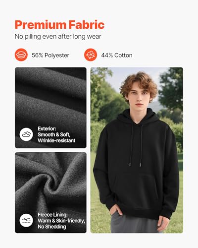 VEVOR Men Pullover Hoodie, XX-Large Size, Fleece Long Sleeve Comfy Casual Basic Pullover Hooded Sweatshirt, Warm & Skin-friendly, Practical & Trendy, Black Hoodie with Large Pocket for Fall & Winter2
