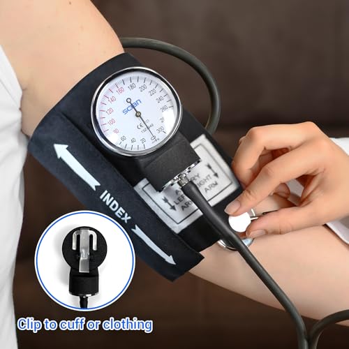 Scian Manual Blood Pressure Cuff with Stethoscope - Aneroid Sphygmomanometer with D-Ring Universal Cuff 22-42cm in Carrying Bag for Nurse Doctor Senior Adult (Black)