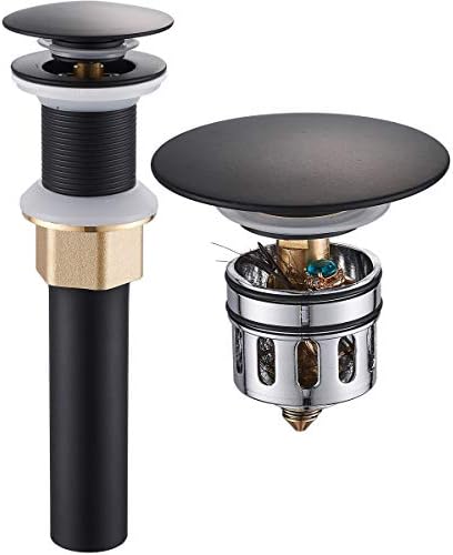 REGALMIX Pop Up Drain, Bathroom Faucet Vessel Vanity Sink Drain Stopper, Built-In Anti-Clogging Strainer, without Overflow Matt Black,Fits Standard American Drain Hole(1-1/2" to 1-3/4") RWF082G