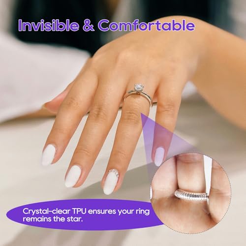 12-pack ring sizer for loose rings 4 sizes invisible ring size adjuster spiral bands size resizer clear tpu rings guards for women men no cut comfortable band tightener fits 2-6mm bands