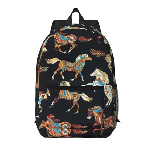 Sac à dos d'école léger EdWal marron avec motif cheval pour homme et femme