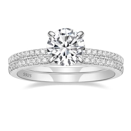 EAMTI 1.2CT 925 Sterling Silver Bridal Ring Sets Round CZ Engagement Promise Rings for Her Wedding...