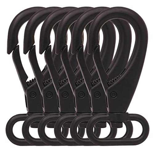 BIKICOCO 1” Swivel Bolt Snap Hook Lobster Claw Clasp Trigger Spring Loaded Clip, Oval-Ring Ended, Black – Pack of 6