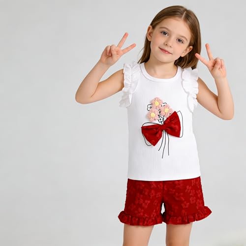 Image of Ayzozuy Kid Girl Clothes Shorts Set 2 Piece Outfits Summer Casual Short Sleeve Top and Shorts Set for Girls 4-7