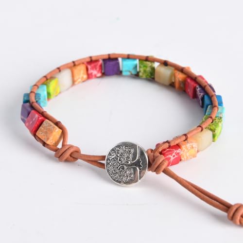Image of YGLINE Boho Handmade Wrap Leather Tube Crystal Stone Bracelet for Women