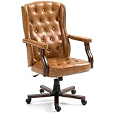 ECOTOUGE Ergonomic Executive Office Chair, Tufted Faux Leather Home Office Desk Chair, Vintage Wingback Swivel Work Chair, Classic Retro Computer Chair, Brown