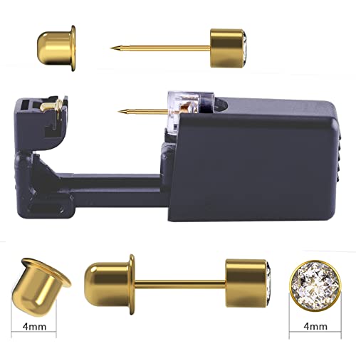 KAIQIKAIXI 19Pcs Ear Piercing Kit Disposable Sterile Ear Piercing Kit Painless Ear Piercing Gun Tool with CZ Size 5 mm Golden Earring Studs (Golden, 4mm)