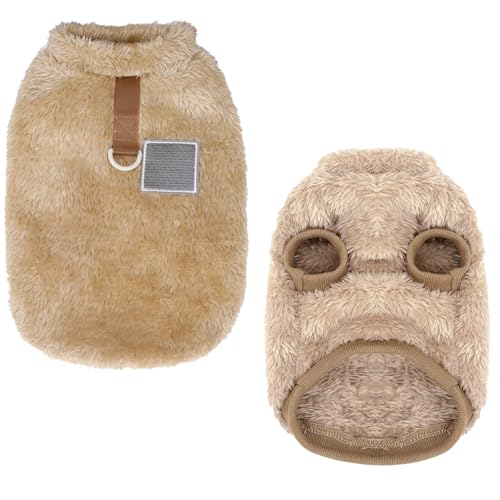 Haustier-Sherpa-Fleece-Pullover Winterjacke Welpen Yorkie Chihuahua Warme Herbst-Winterkleidung Weste Rollkragenpullover mit D-Ring Weiches Sweatshirt für Kleine Hunde Katzen (braun, S)