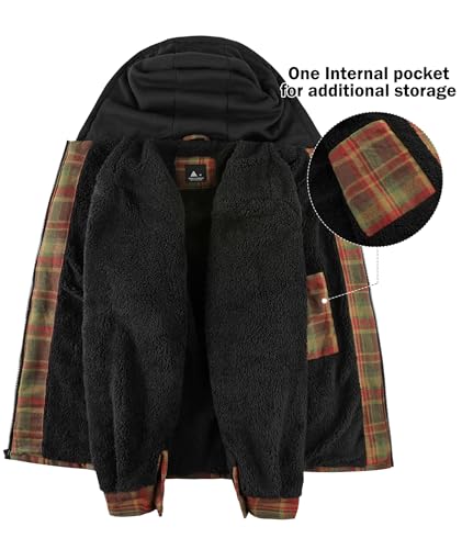 Image of V VALANCH Men's Flannel Shirt Jacket with Hood Fleece Lined Plaid Jacket Zip Up Winter Warm Coat