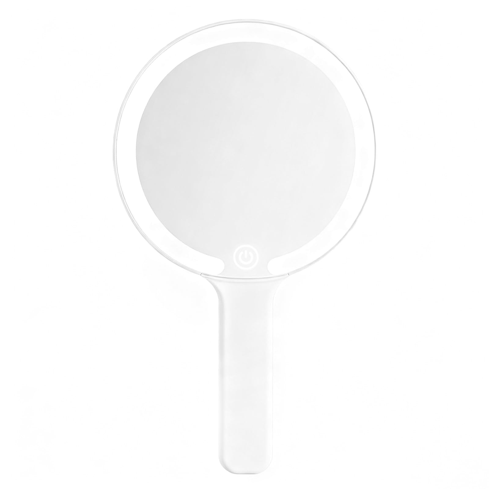 Miroir à Main avec Poignée, Miroir de Maquillage Lumineux Portable, Interrupteur Tactile, 3 Couleurs Claires, pour la Coiffure, Le Maquillage, la Maison, Les Voyages (Rond)