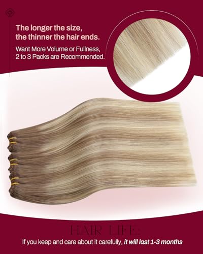 Image of Moresoo Weft Hair Extensions Human Hair, Balayage Light Brown to Blonde | 14 Inch 100g, Remy human hair adds light dimension, ideal for daytime wear, work looks and soft layered styling