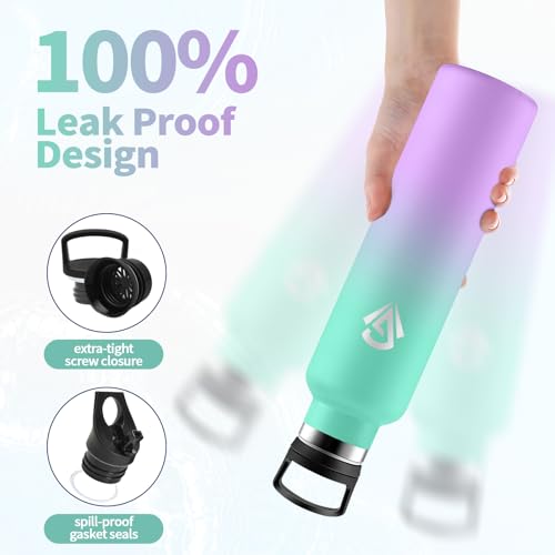 Borraccia Termica 1L, Bottiglia Termica a Prova di Perdite, senza BPA, Riutilizzabile, Facile Pulizia, Borraccia Acciaio Inox con Cannuccia, Termos per Adulto, Campeggio, Ciclismo, Viaggio, Yoga - Immagine 2