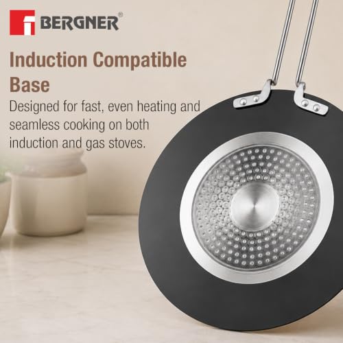 Image of BERGNER ArtisanForge Hard Anodised 28cm Roti Tawa, Sturdy Handle, Durable, Even Heat Distribution, 4.8mm Thickness, Metal Spoon Friendly, Paratha /Phulka /Chapati Tawa - Induction and Gas Stove Ready