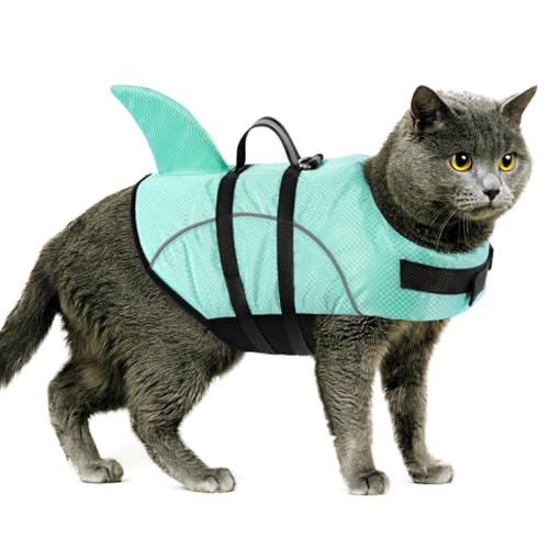 Queenmore Small Dog Life Jacket XXS Puppy Life Jackets for Small Dogs Little Dog Life Vest for Swimming/Boating Cat Life Jacket/Life Vest Lightweight Shark Pet Water Vest with Handle/Leash Hook