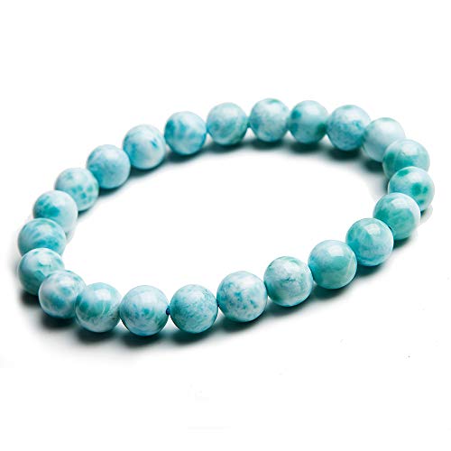 8mm Natural Blue Larimar Gemstone Round Beads Bracelet Women Men Stretch AAAAA