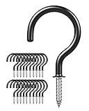 Argojolo Ceiling Hooks – Vinyl Coated Screw Hooks – 1-1/2 Inches Cup Hooks – Screw-in Hooks – 20 Pack – Black