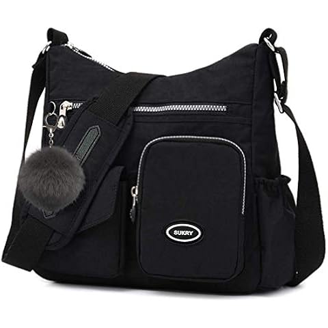 SUKRY Nylon Crossbody Bag for Women with Anti theft RFID Pocket, Waterproof Shoulder Bag Travel Purses and Handbag (Black-1) Cover