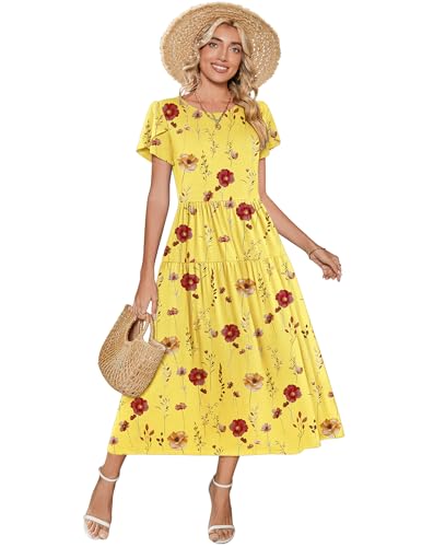 Image of Zeagoo Summer Dresses for Women 2026 Maxi Bohemian Floral Short Sleeve Long Dress Casual Flowy Tired Beach Sundress