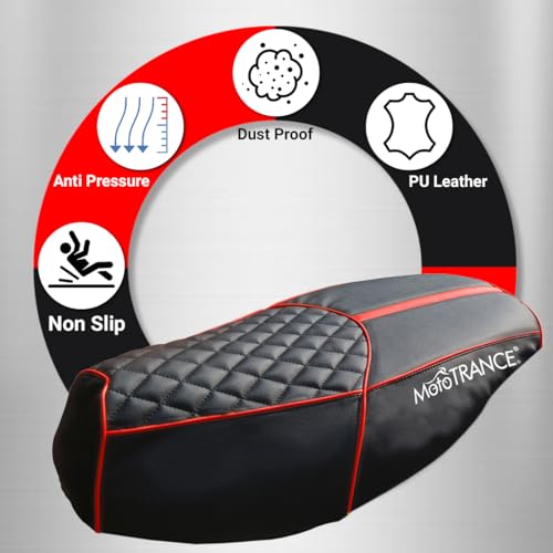 Image of Mototrance Black Red | PU Leather Designer | Anti-Slip | Waterproof | Ergonomic Design | Custom Fit | Bike Scooty Seat Cover | MTSC-303-BLRD | Compatible with Yamaha Ray-ZR