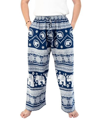 VIENG PING, Casual Bohemian Hippies Elephant Drawstring Pants with Pockets Premium Italian Silk Trousers for Men & Women