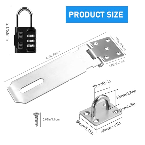 Image of 2Pcs Door Hasp Latch Lock,5 Inch 304 Stainless Steel Packlock Clasp Hasp Lock Latch with Screws for Cabinets, Closets