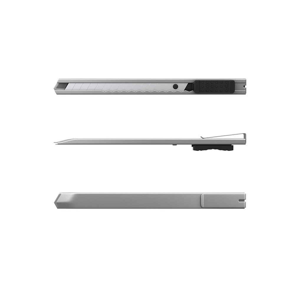 Cuttermesser 9mm 24 Stück Metallgehäuse - Universalmesser mit Stahlklinge und Auto-Lock - Teppichmesser mit robustem Gehäuse aus Metall silber