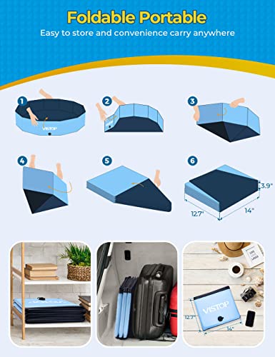 image for VISTOP Large Foldable Dog Pool, Hard Plastic Shell Portable Swimming P