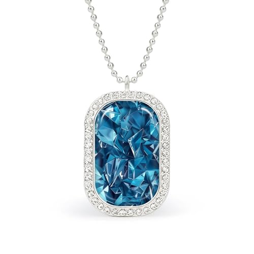 Image of Blue Geometric Diamond Pendant Necklace for Women Fashion Square Gold Sliver Chain Diamond Bezel Jewelry for Women Men Silver-style