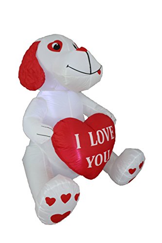 4 Foot Tall Valentines' Day Inflatable Puppy Dog With Red Heart "I Love You" Romantic Sweet Valentines Gift For Couples, Pre-Lit Led Lights Outdoor Indoor Holiday Blow Up Lighted Yard Decoration #TOP4