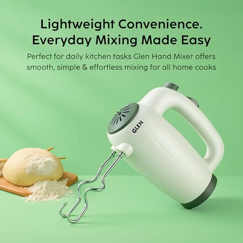 Image of Glen Electric Hand Mixer 125W with Beater & Dough Kneader Hook, Safety Eject Feature, 5 Speed Setting for Quick Mixing, Whisking, Whipping - Cream, Cake & Eggs - White (4059)