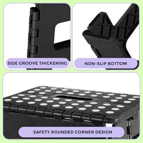 Image of Dyforce Kids Step Stool 9 Inch, 300lbs Folding Step Stool for Toddler | Step stool for kids Black,Anti-slip Heavy Duty with Handle, Lightweight Foldable Stool for Bathroom Kitchen Bedroom Outdoor