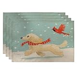 Lot de 6 sets de table d'hiver de Noël en forme de chien cocker américain, 30,5 x 45,7 cm, chiot mignon pour repas à la maison, fête des animaux domestiques, décoration de cuisine