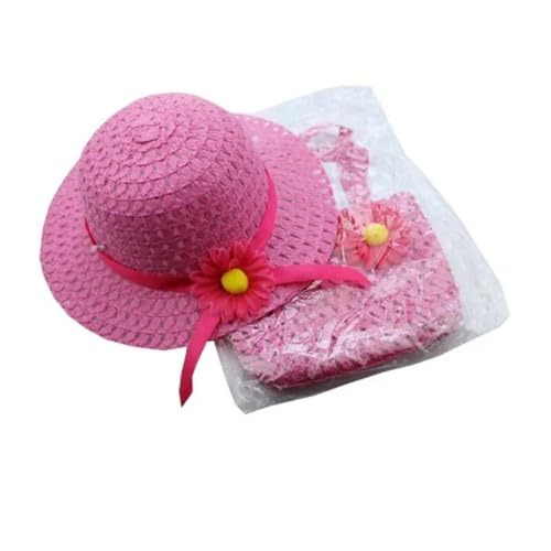 Generic Gabiti - Juego de Sombreros y Bolso Rosa de Paja para niñas, Fiesta de té, Fiesta de Pascua, Flores, Verano, Playa