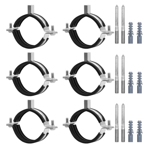 6 Pcs 3.4-3.6 Inch Split Ring Pipe Hanger, 87-92mm Heavy Duty Adjustable Pipe Bracket Clamp with Screw & Expansion Tube, Wall Ceiling Mount Combination Thread M8/M10 Metal Pipe Clamps