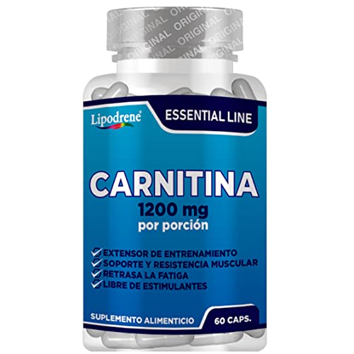 Carnitina Essential 1200mg. Anticatabólico muscular, protector que mejora el rendimiento. Bote con 60 cápsulas, 1 Unidad. Lipodrene. (Carnitina 1 unidad de 60...
